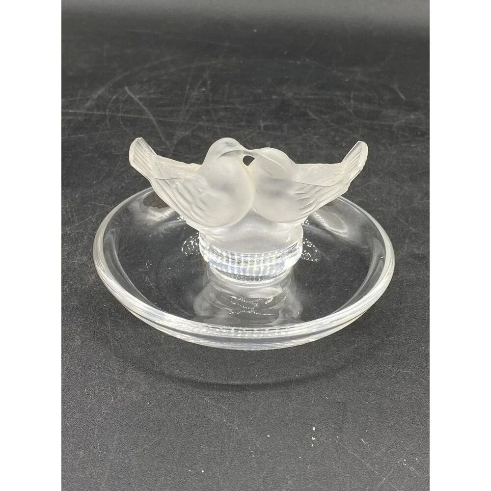 Lalique France Signed Birds Crystal Ring Trinket Dish Deux Colombes Kissing - Picture 2 of 11